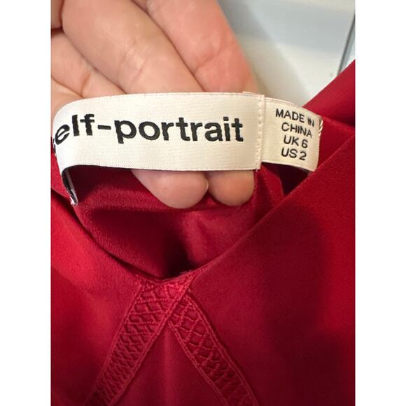 Self-Portrait Red Sequin Puff Sleeve Midi Dress Size 2 NWT - Picture 5 of 11